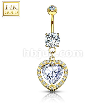 14KT  Gold Heart Dangle with Heart Shaped Solitaire CZ 14KT Gold Dangle... - Image 3