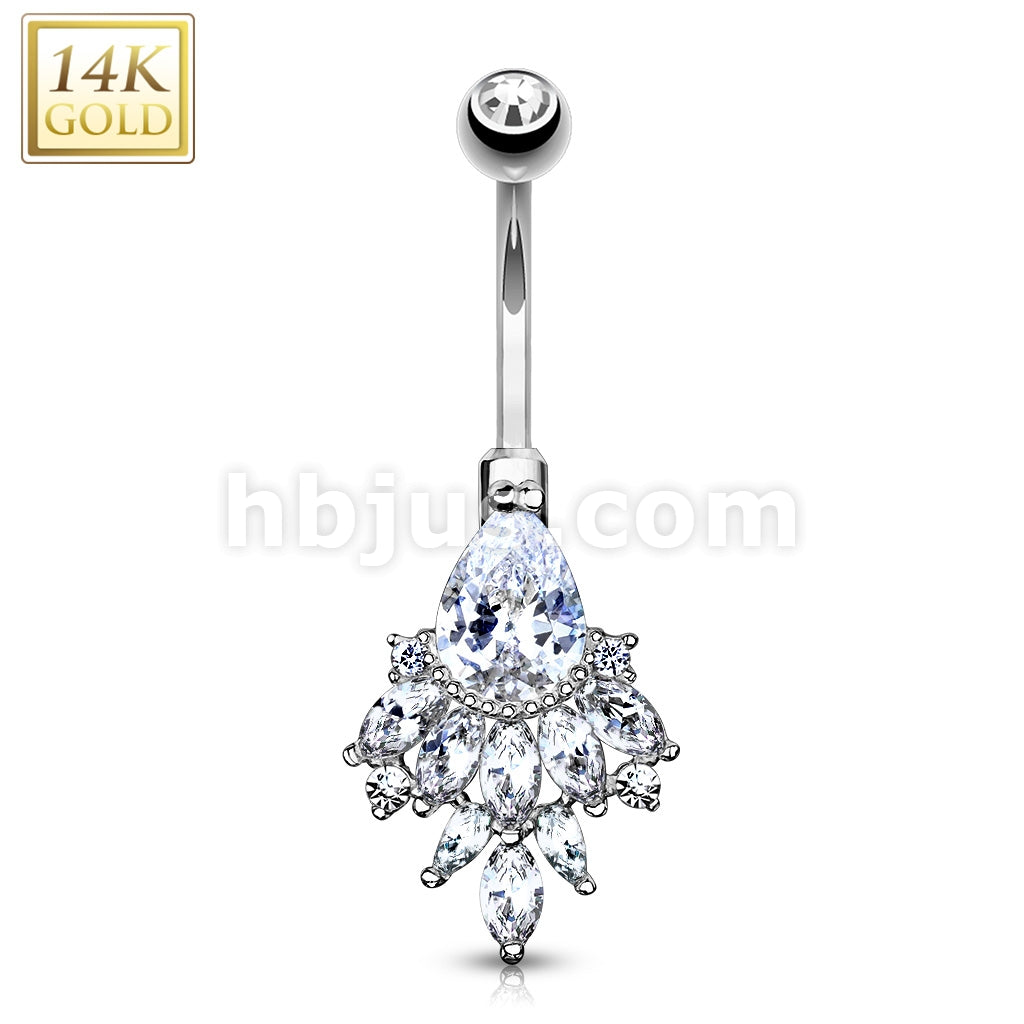 14KT  Gold Pear CZ with Cascading Oval CZ Cluster 14 Karat Solid Gold... - Image 2
