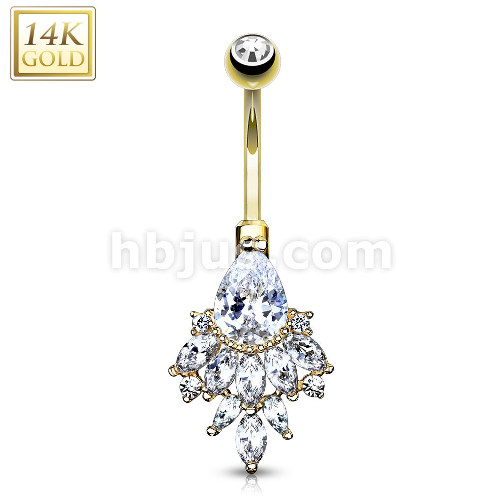14KT  Gold Pear CZ with Cascading Oval CZ Cluster 14 Karat Solid Gold... - Image 3