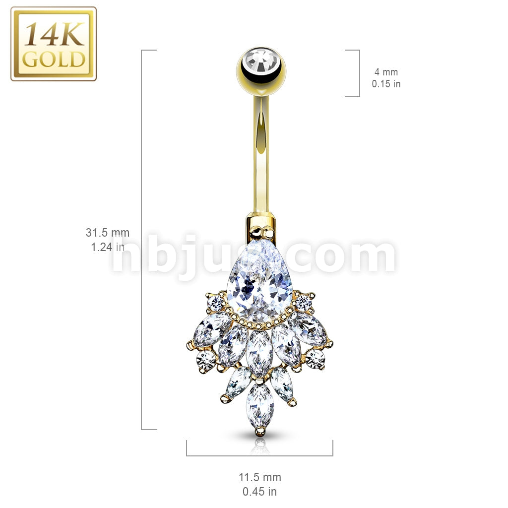 14KT  Gold Pear CZ with Cascading Oval CZ Cluster 14 Karat Solid Gold... - Image 4