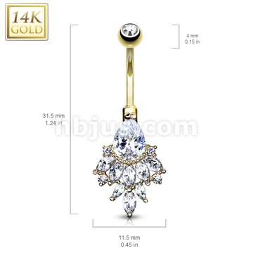 14KT  Gold Pear CZ with Cascading Oval CZ Cluster 14 Karat Solid Gold... - Image 4