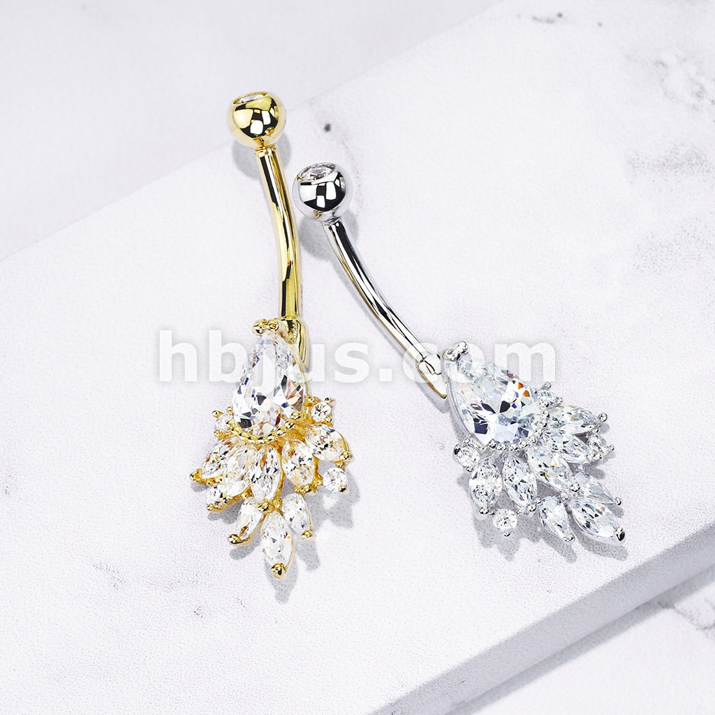 14KT  Gold Pear CZ with Cascading Oval CZ Cluster 14 Karat Solid Gold... - Image 6