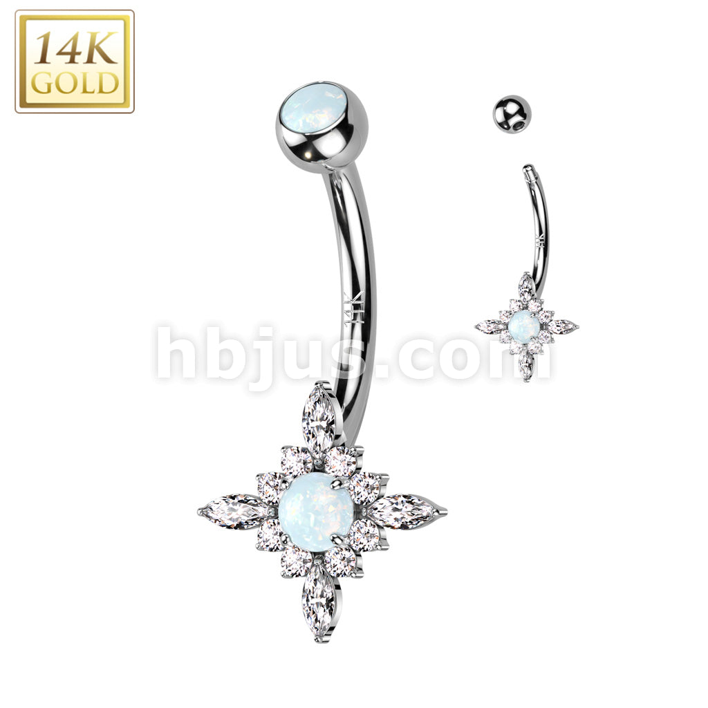 14KT  Gold 14K Gold Starburst With Top and Center Opal or CZ Belly... - Image 2