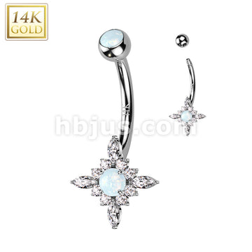 14KT  Gold 14K Gold Starburst With Top and Center Opal or CZ Belly... - Image 2