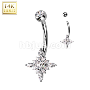 14KT  Gold 14K Gold Starburst With Top and Center Opal or CZ Belly... - Image 3