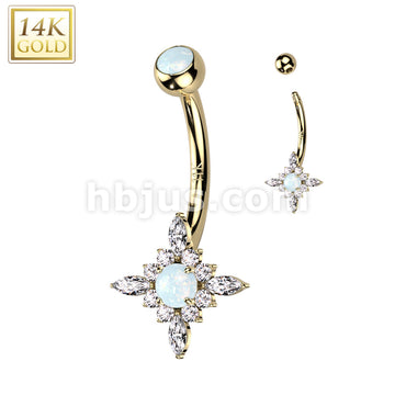 14KT  Gold 14K Gold Starburst With Top and Center Opal or CZ Belly... - Image 4