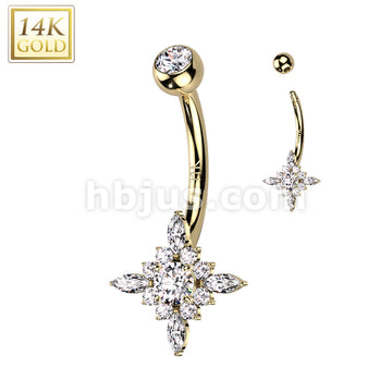 14KT  Gold 14K Gold Starburst With Top and Center Opal or CZ Belly... - Image 5