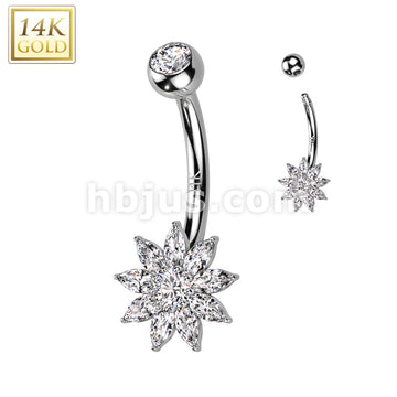 14KT  Gold 14K Gold CZ Flower Navel Belly Button Ring - Image 2