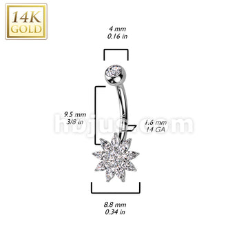 14K Gold CZ Flower Navel Belly Button Ring - Image 4