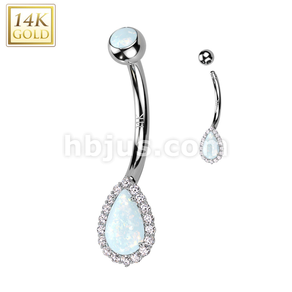 14KT  Gold 14K Gold Tear Drop With CZ Pave and Top and Center Opal or... - Image 2