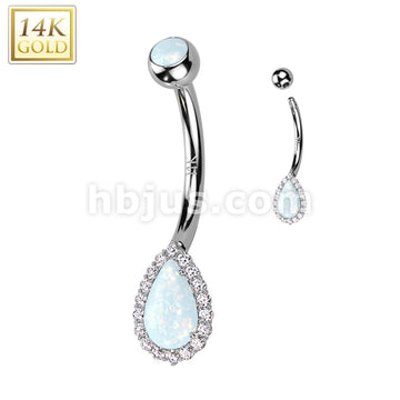 14KT  Gold 14K Gold Tear Drop With CZ Pave and Top and Center Opal or... - Image 2
