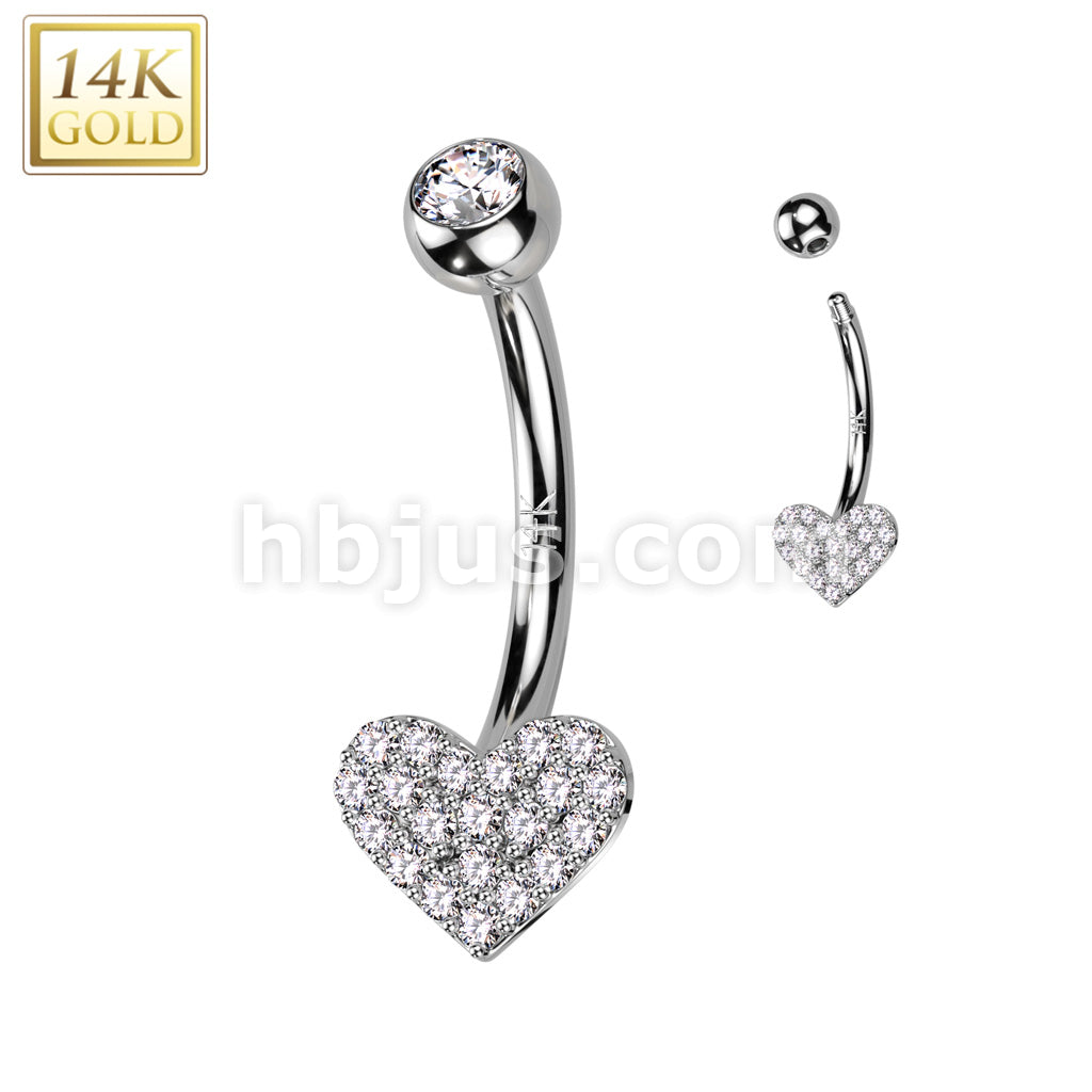 14KT  Gold 14K Gold Heart CZ Pave Belly Button Navel Ring - Image 2