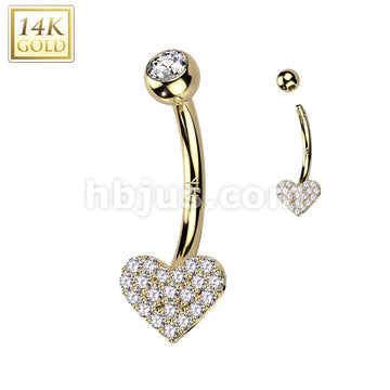 14KT  Gold 14K Gold Heart CZ Pave Belly Button Navel Ring - Image 3