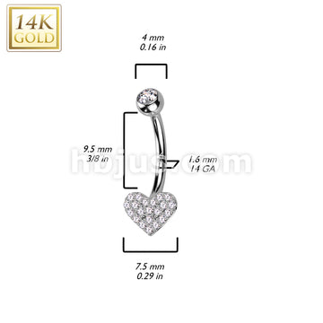 14KT  Gold 14K Gold Heart CZ Pave Belly Button Navel Ring - Image 4