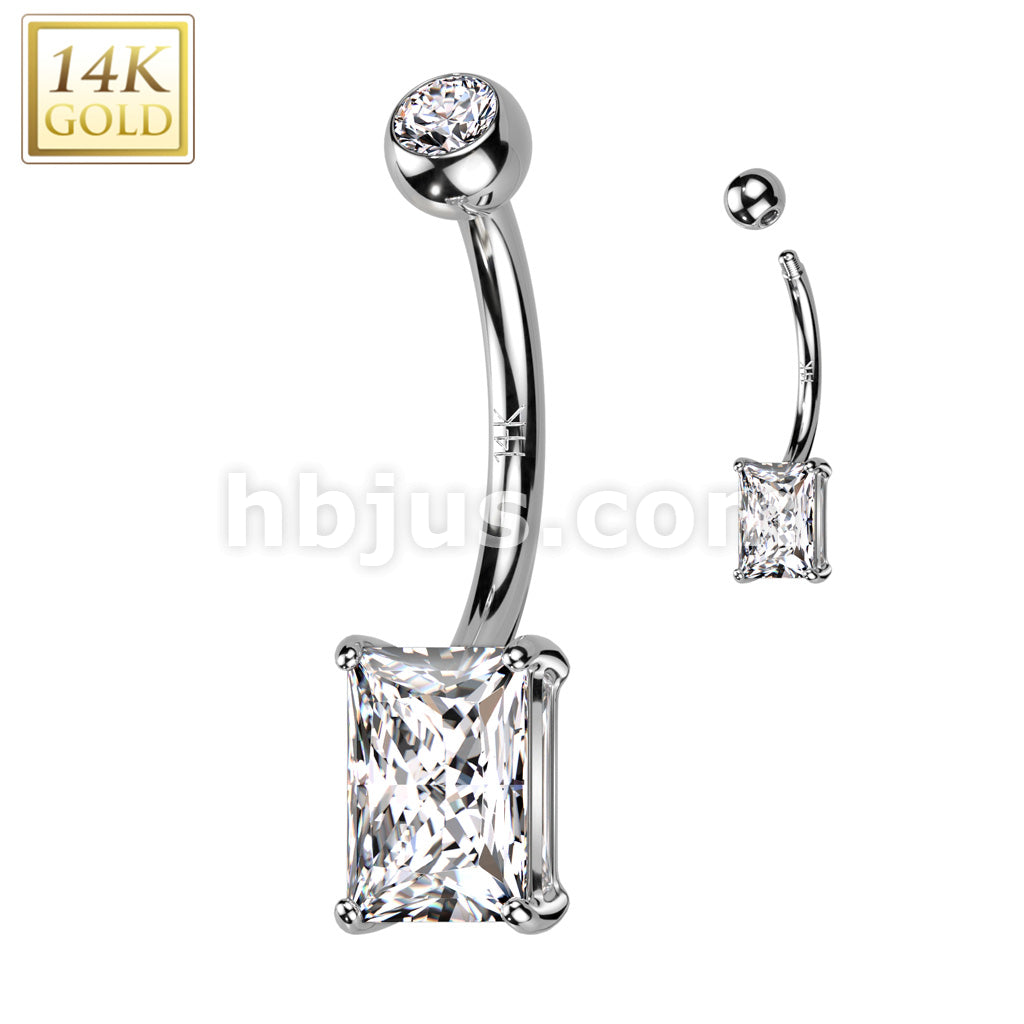 14KT  Gold 14K Gold Prong Set Princess Cut Baguette CZ Belly Button... - Image 2