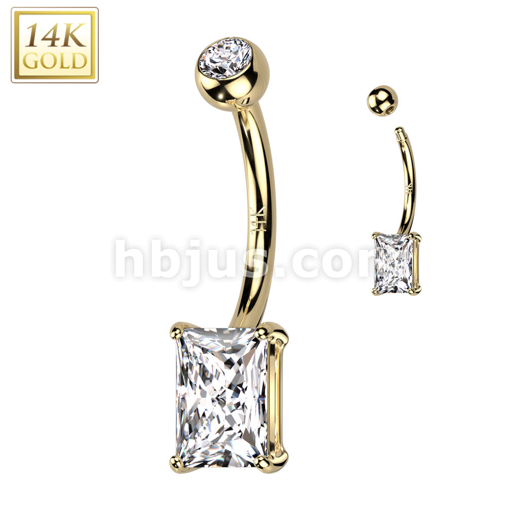 14KT  Gold 14K Gold Prong Set Princess Cut Baguette CZ Belly Button... - Image 3