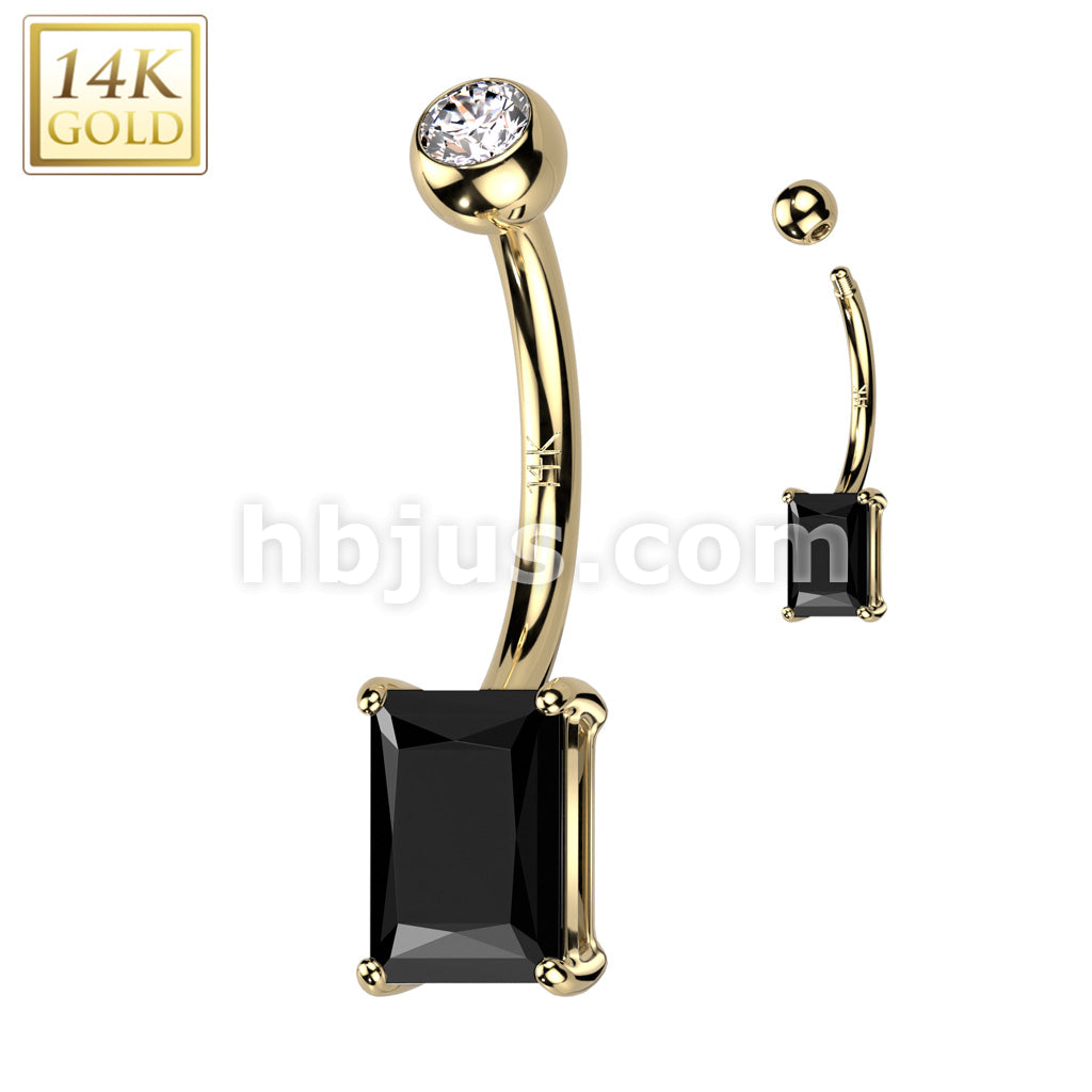 14KT  Gold 14K Gold Prong Set Princess Cut Baguette CZ Belly Button... - Image 4