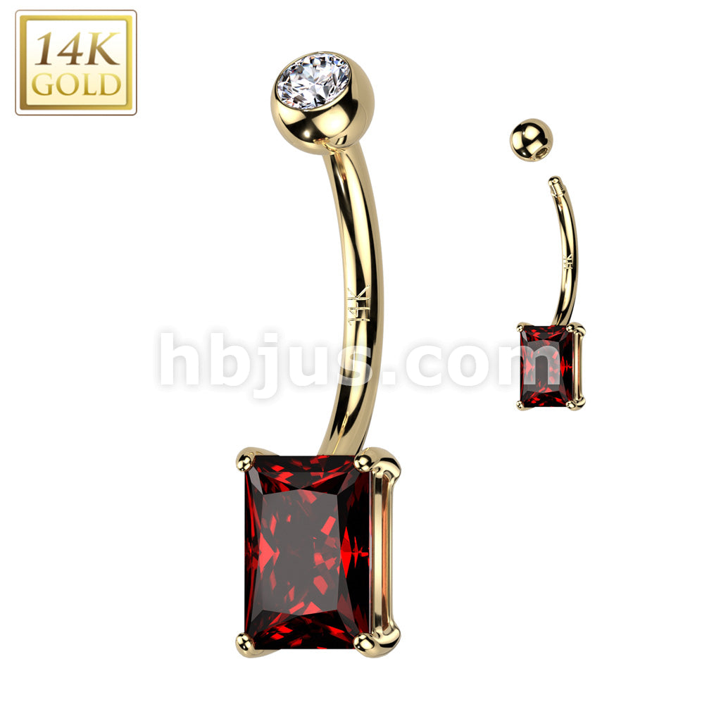 14KT  Gold 14K Gold Prong Set Princess Cut Baguette CZ Belly Button... - Image 5