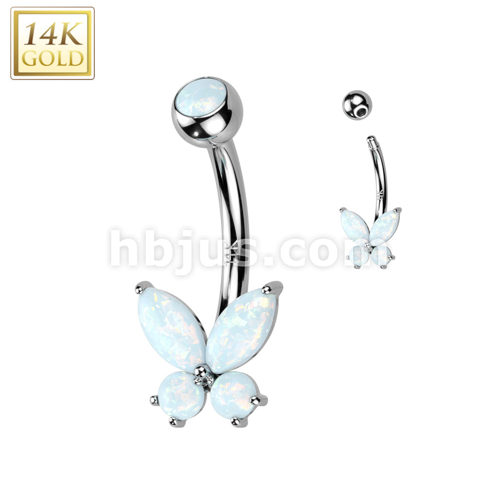 14KT  Gold 14K Gold CZ or Opal Butterfly Belly Button Navel Ring - Image 2