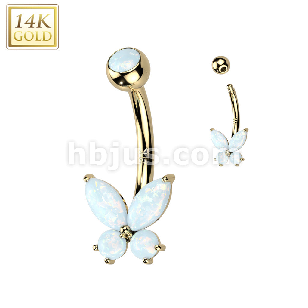 14K Gold CZ or Opal Butterfly Belly Button Navel Ring - Image 4