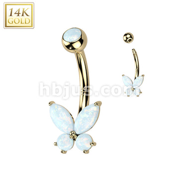14KT  Gold 14K Gold CZ or Opal Butterfly Belly Button Navel Ring - Image 4
