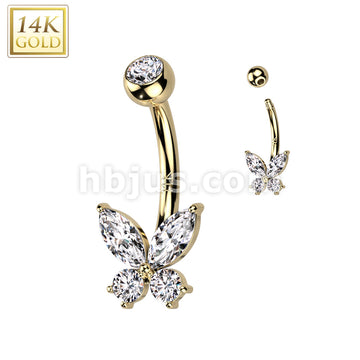 14KT  Gold 14K Gold CZ or Opal Butterfly Belly Button Navel Ring - Image 5