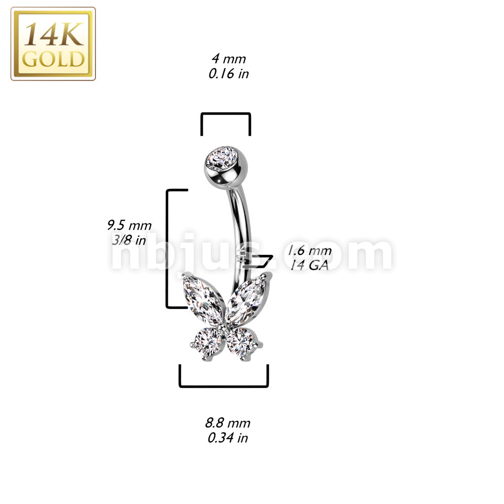 14KT  Gold 14K Gold CZ or Opal Butterfly Belly Button Navel Ring - Image 6