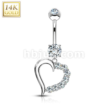 14KT  Gold 14K Gold Clear CZ Journey Heart Navel Ring - Image 2