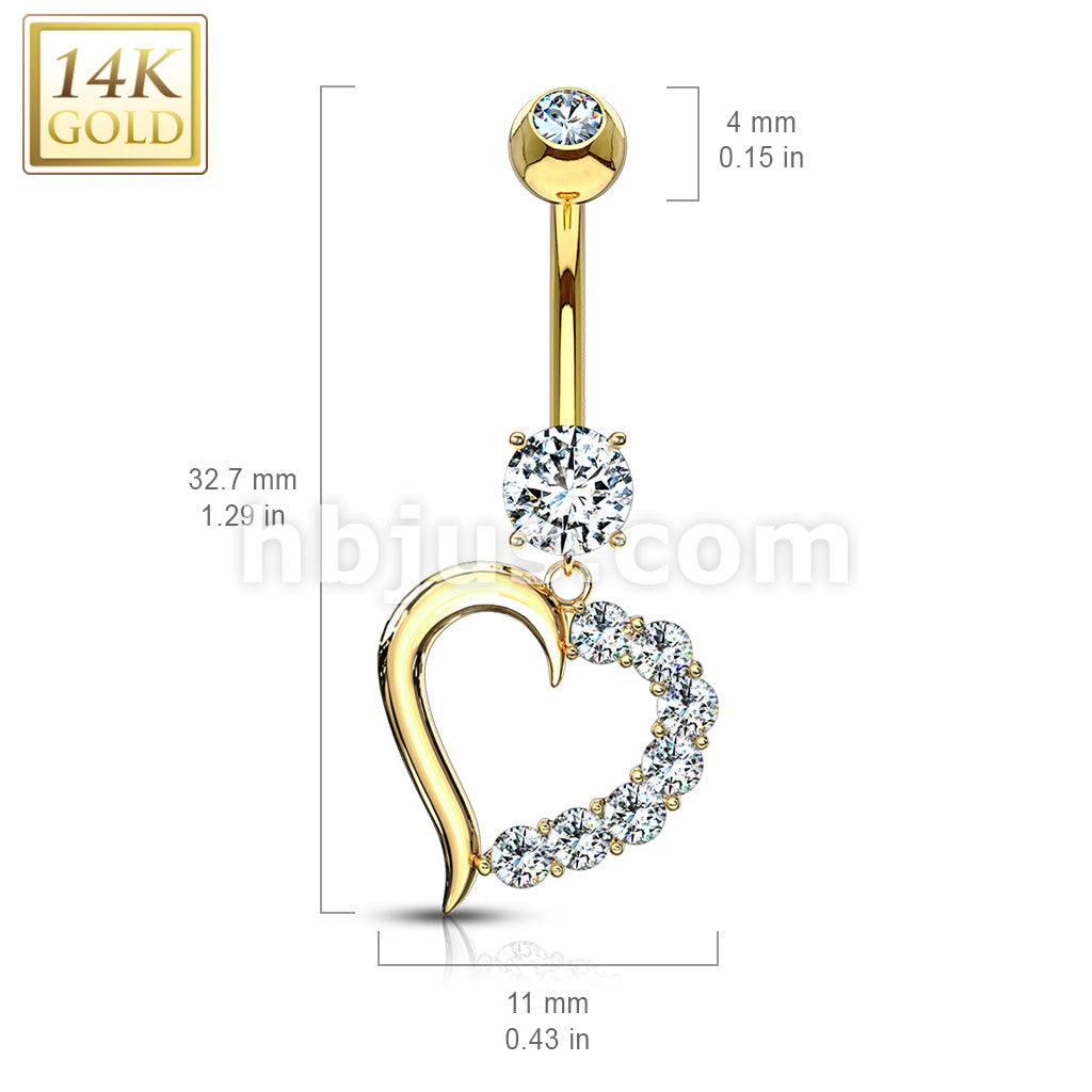 14KT  Gold 14K Gold Clear CZ Journey Heart Navel Ring - Image 4