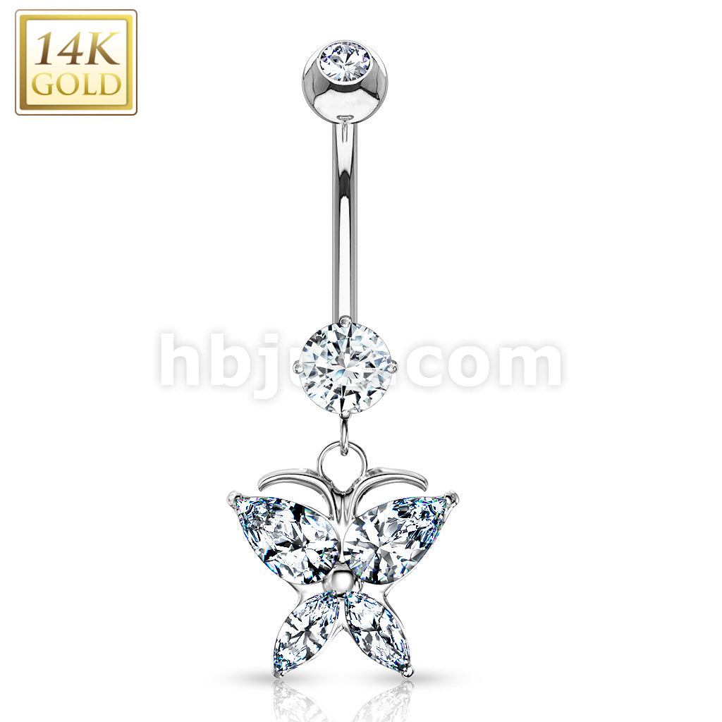 14KT  Gold 14K Gold Marquise CZ Butterfly Dangle Navel Ring - Image 2