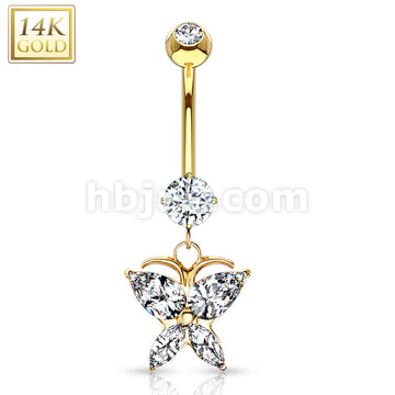 14KT  Gold 14K Gold Marquise CZ Butterfly Dangle Navel Ring - Image 3
