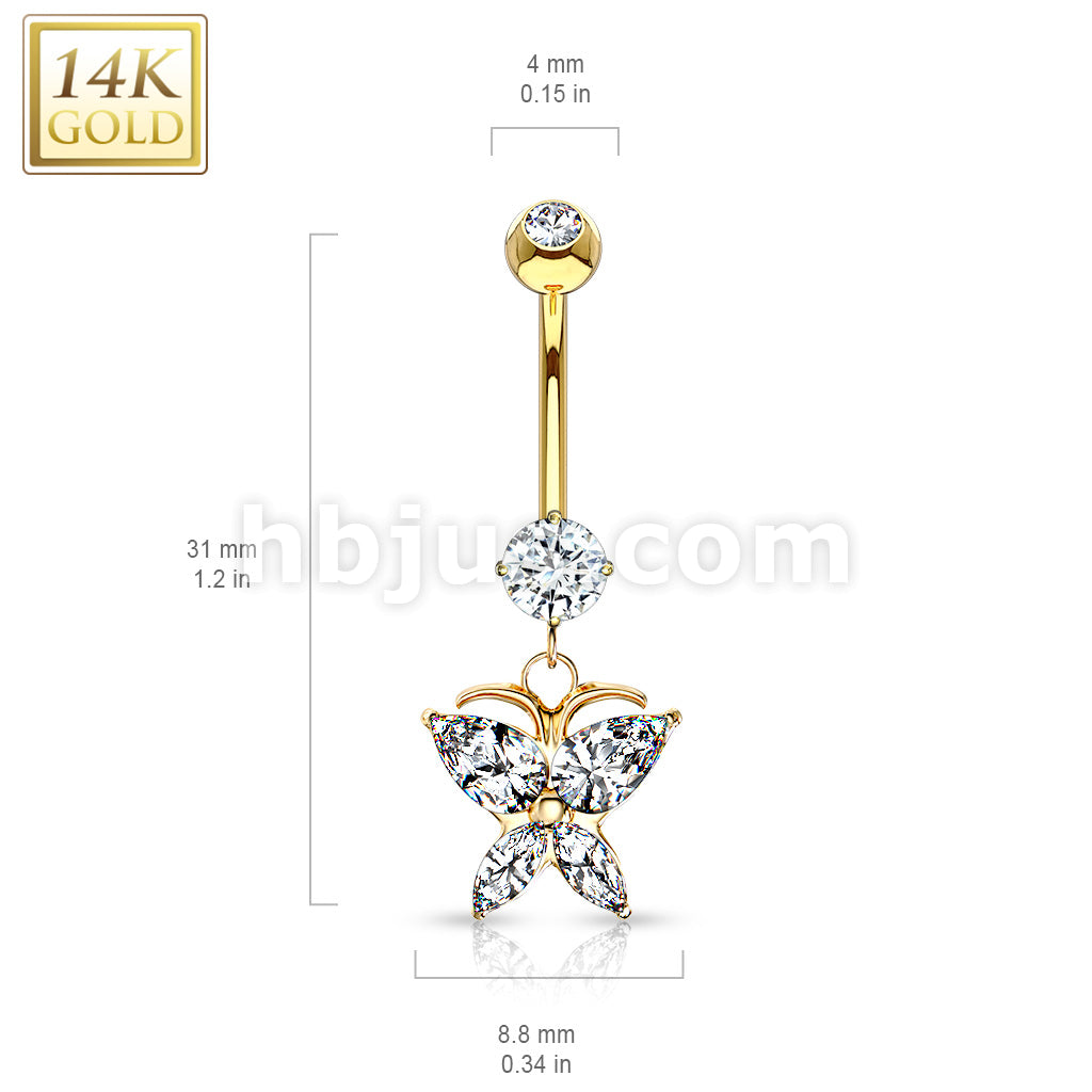 14KT  Gold 14K Gold Marquise CZ Butterfly Dangle Navel Ring - Image 4