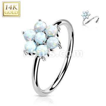 14KT  Gold 14K Gold Opal or CZ SetFlower Nose Hoop - Image 3