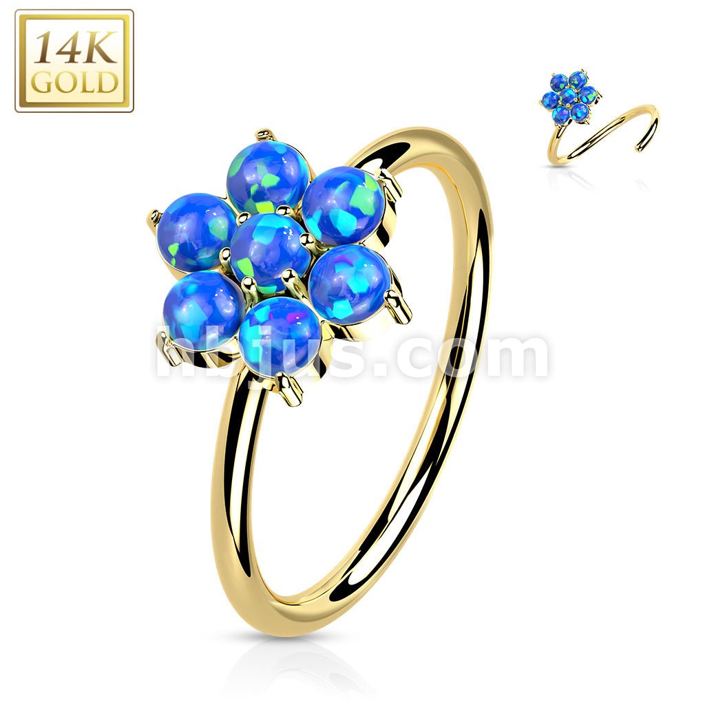 14K Gold Opal or CZ SetFlower Nose Hoop - Image 5