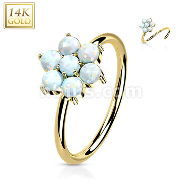 14KT  Gold 14K Gold Opal or CZ SetFlower Nose Hoop - Image 6