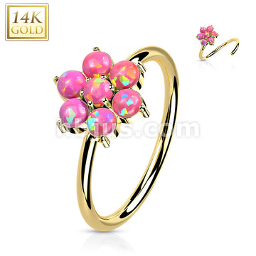14K Gold Opal or CZ SetFlower Nose Hoop - Image 7