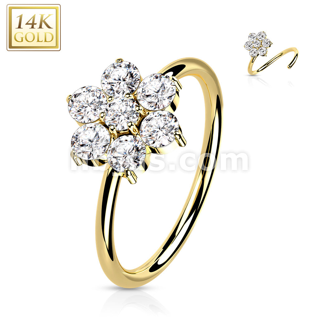 14K Gold Opal or CZ SetFlower Nose Hoop - Image 8