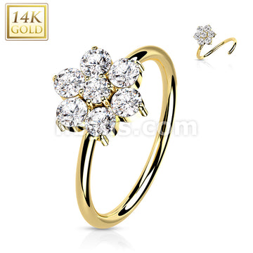 14K Gold Opal or CZ SetFlower Nose Hoop - Image 8