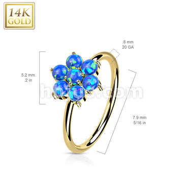 14KT  Gold 14K Gold Opal or CZ SetFlower Nose Hoop - Image 11