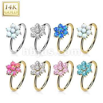 14K Gold Opal or CZ SetFlower Nose Hoop - Image 12