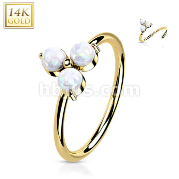 14K Gold 3 Opal or CZ Triangle Set  Nose Hoop - Image 5