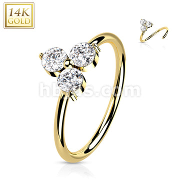 14KT  Gold 14K Gold 3 Opal or CZ Triangle Set  Nose Hoop - Image 6
