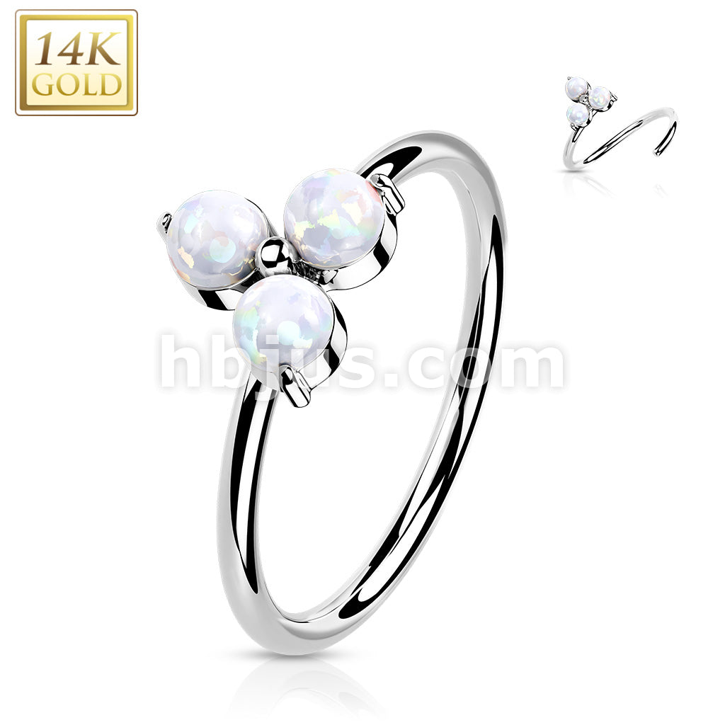 14KT  Gold 14K Gold 3 Opal or CZ Triangle Set  Nose Hoop - Image 3
