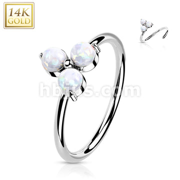 14KT  Gold 14K Gold 3 Opal or CZ Triangle Set  Nose Hoop - Image 3