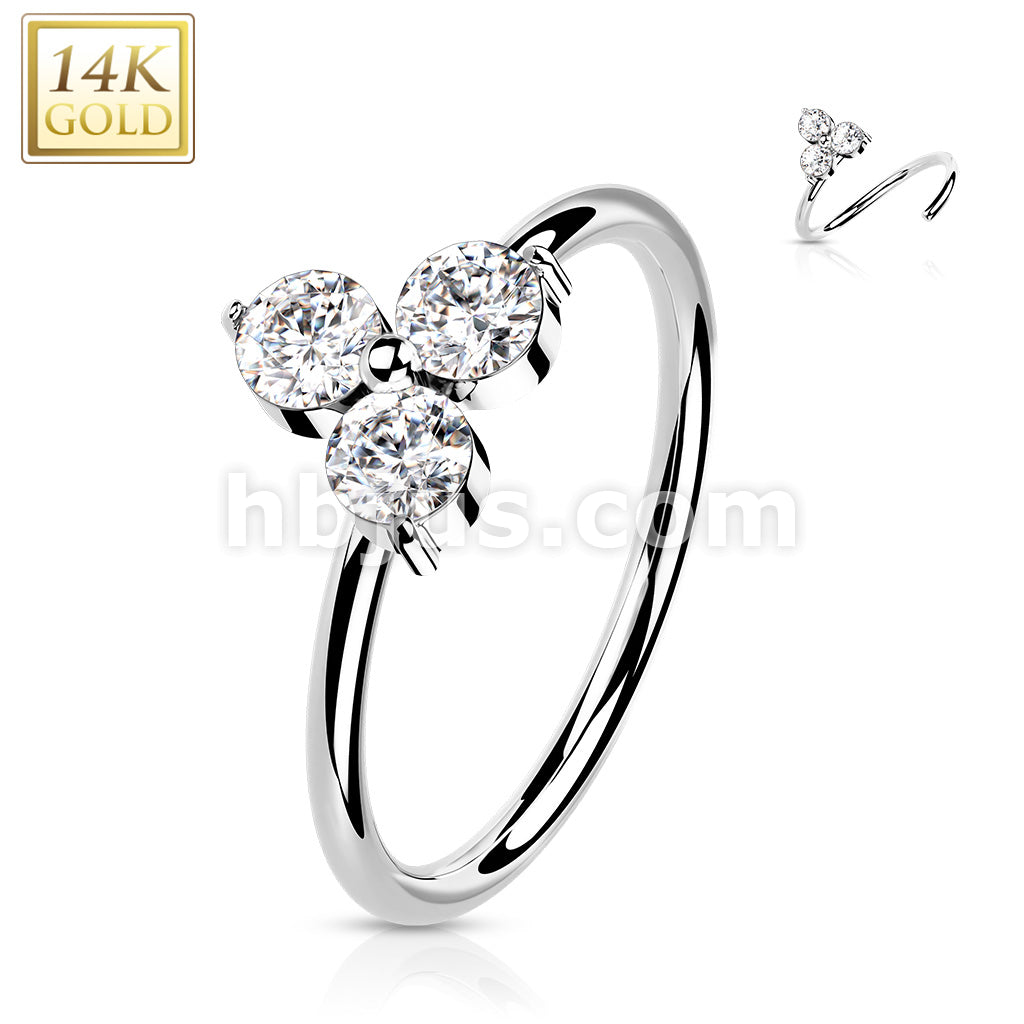 14KT  Gold 14K Gold 3 Opal or CZ Triangle Set  Nose Hoop - Image 4