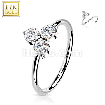 14KT  Gold 14K Gold 3 Opal or CZ Triangle Set  Nose Hoop - Image 4