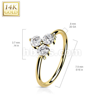 14K Gold 3 Opal or CZ Triangle Set  Nose Hoop - Image 7