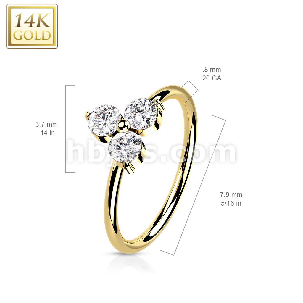 14KT  Gold 14K Gold 3 Opal or CZ Triangle Set  Nose Hoop - Image 7