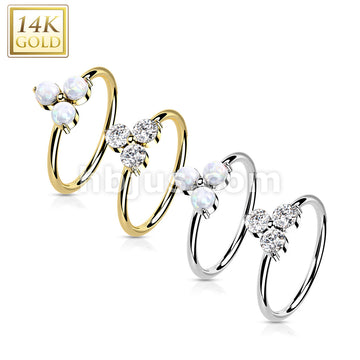 14KT  Gold 14K Gold 3 Opal or CZ Triangle Set  Nose Hoop - Image 8