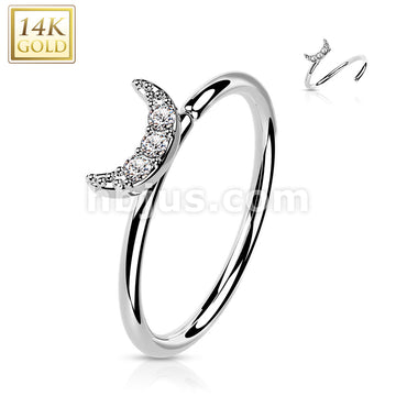 14KT  Gold 14K Gold CZ Paved Crescent Moon Nose Hoop - Image 3